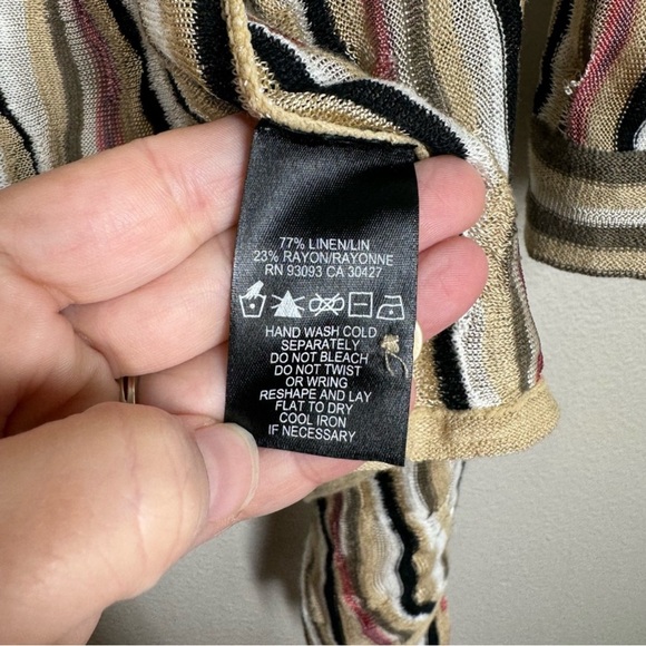 Nic+Zoe Open Front Cardigan Linen Blend Pink Black Sweater $138 NWT Large - Picture 2 of 13